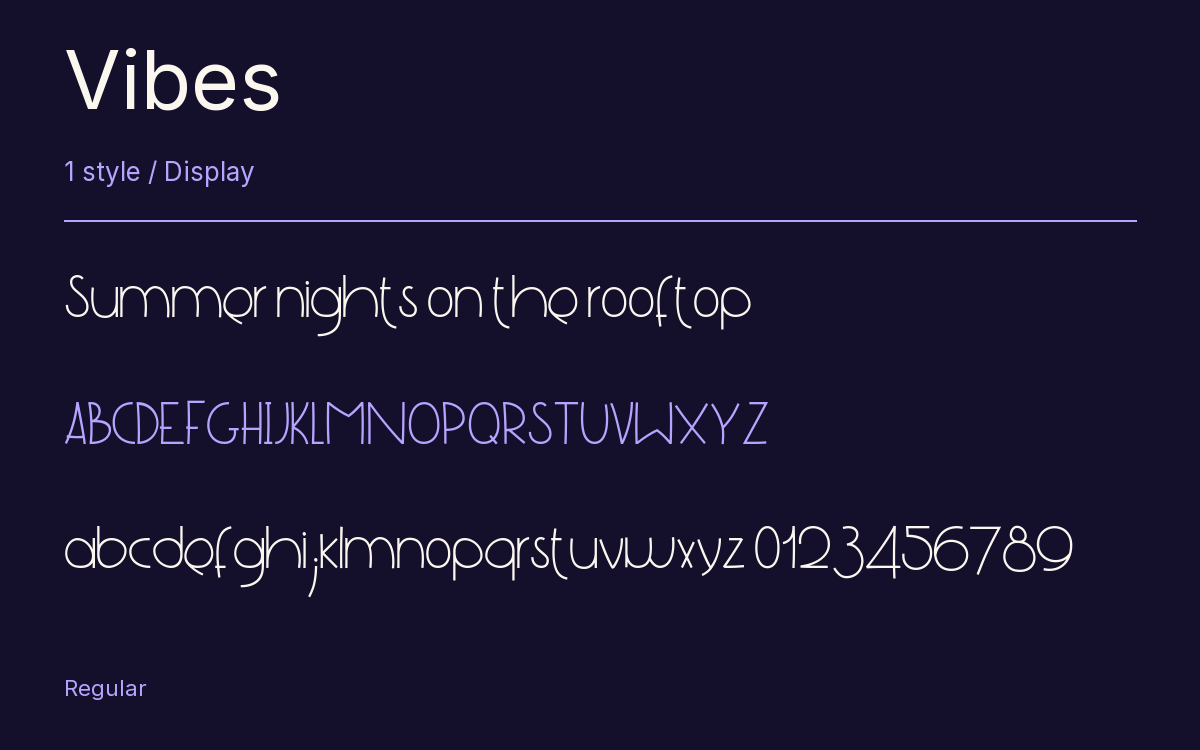 Vibes type specimen with letters and figures