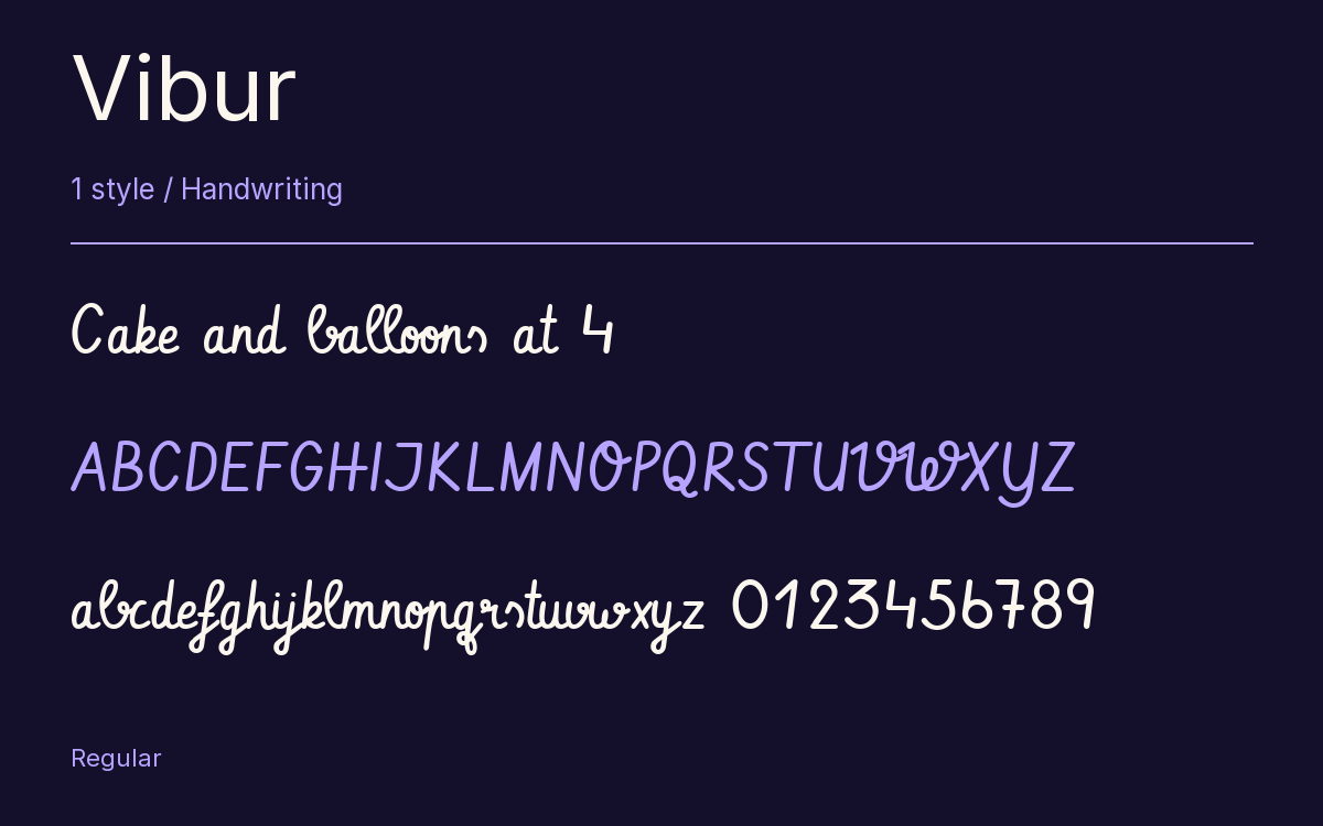Vibur type specimen with letters and figures