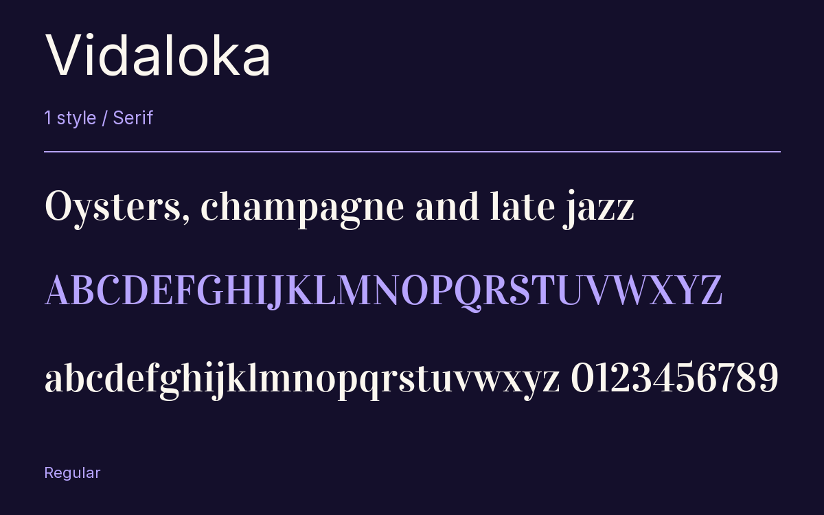 Vidaloka type specimen with letters and figures