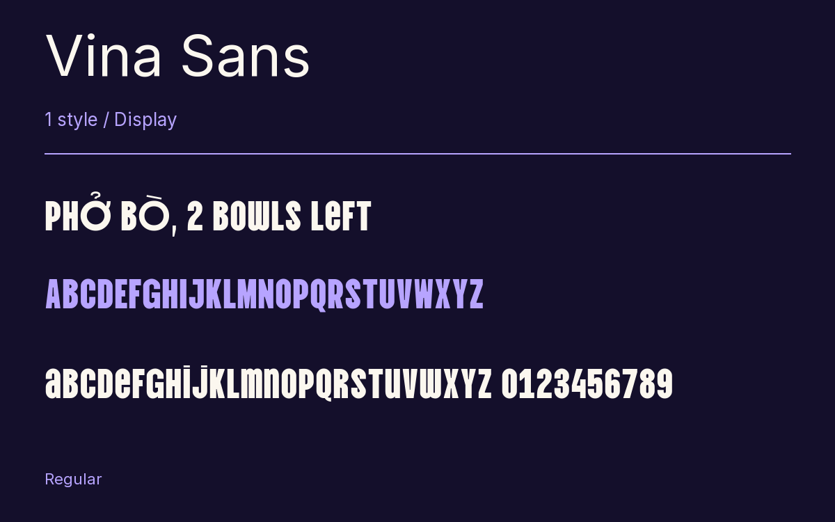 Vina Sans type specimen with letters and figures