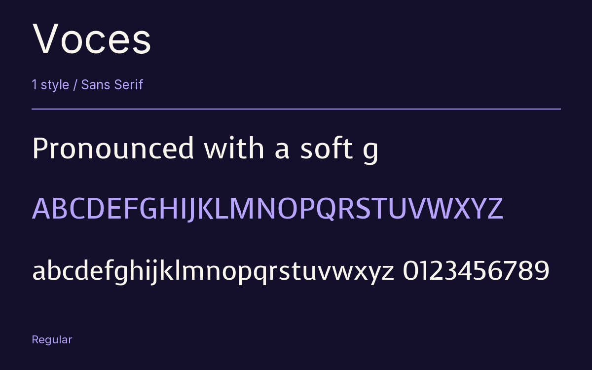 Voces type specimen with letters and figures