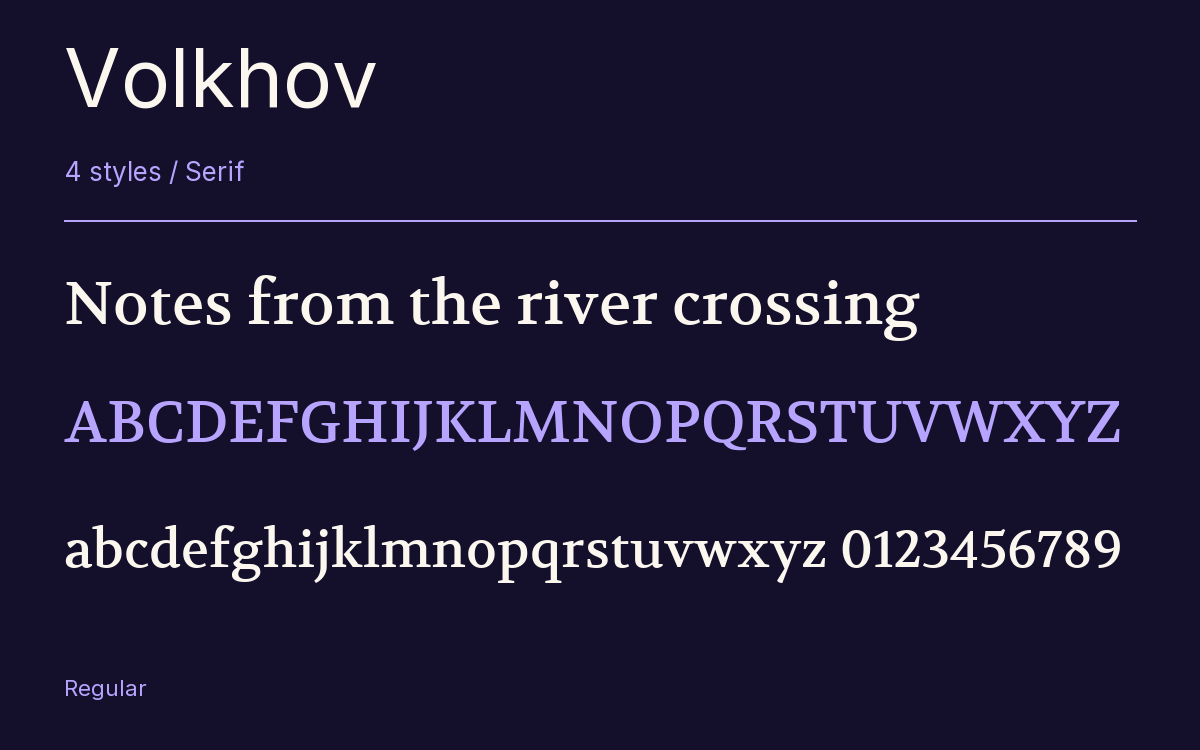 Volkhov type specimen with letters and figures