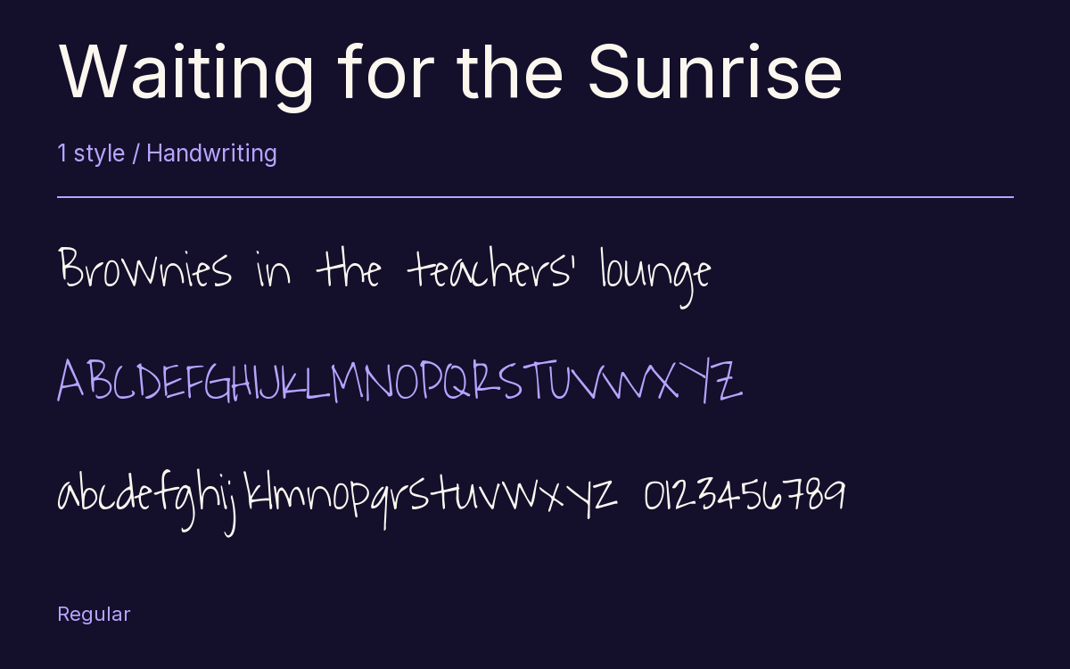 Waiting for the Sunrise type specimen with letters and figures