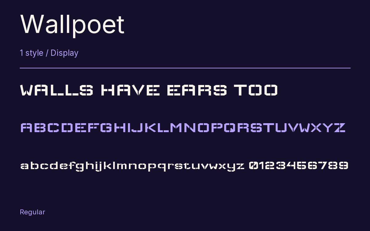 Wallpoet type specimen with letters and figures