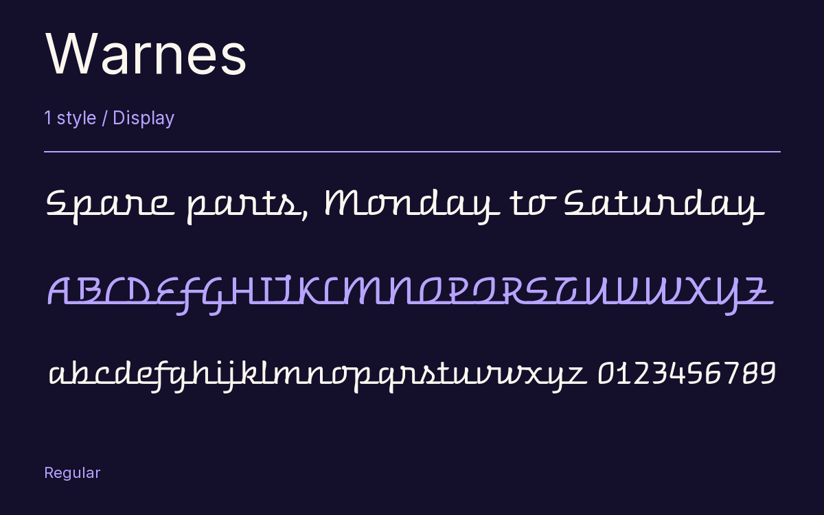 Warnes type specimen with letters and figures
