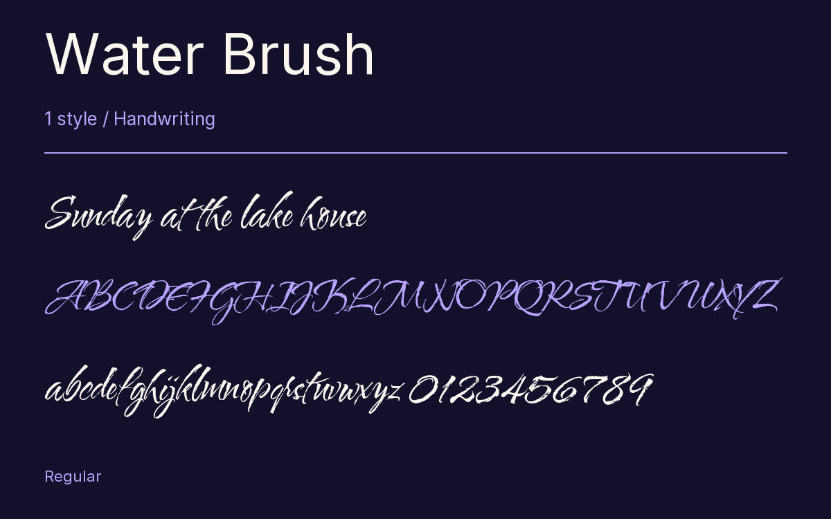 Water Brush type specimen with letters and figures