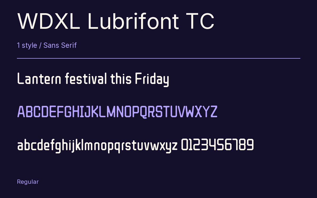 WDXL Lubrifont TC type specimen with letters and figures