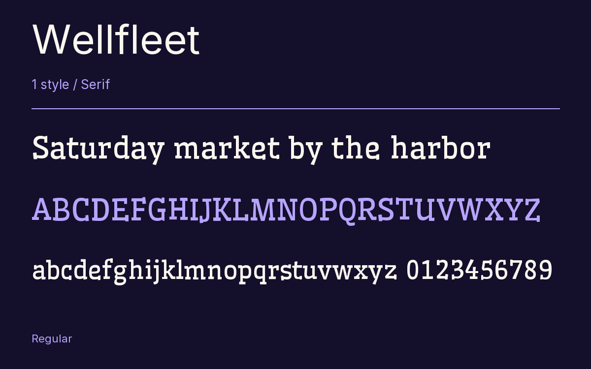 Wellfleet type specimen with letters and figures