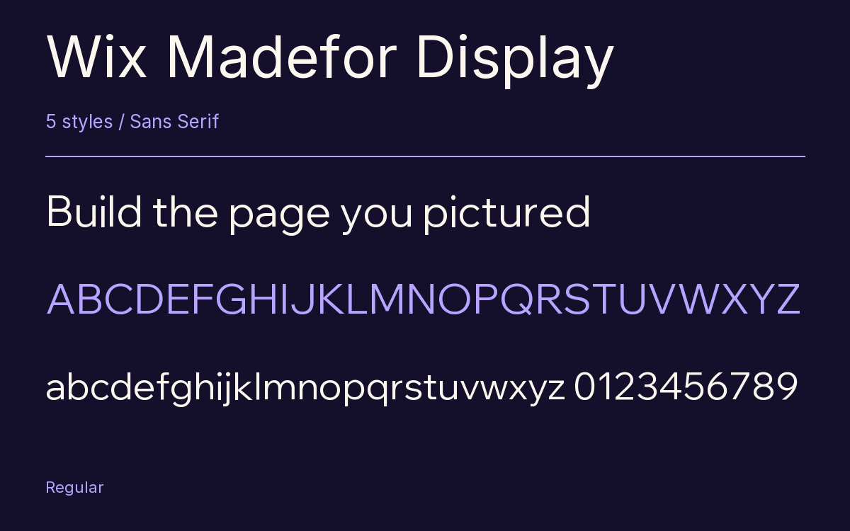Wix Madefor Display type specimen with letters and figures