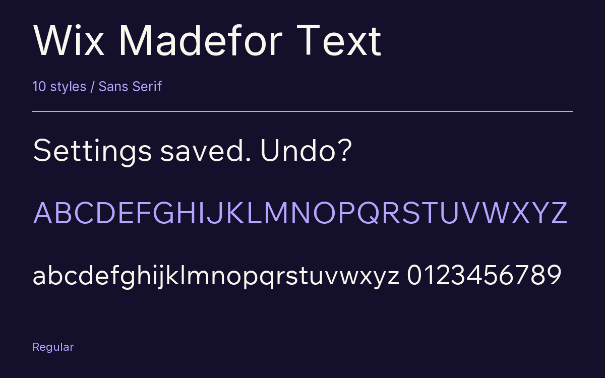 Wix Madefor Text type specimen with letters and figures