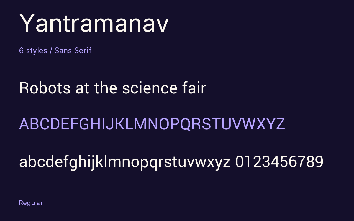 Yantramanav type specimen with letters and figures