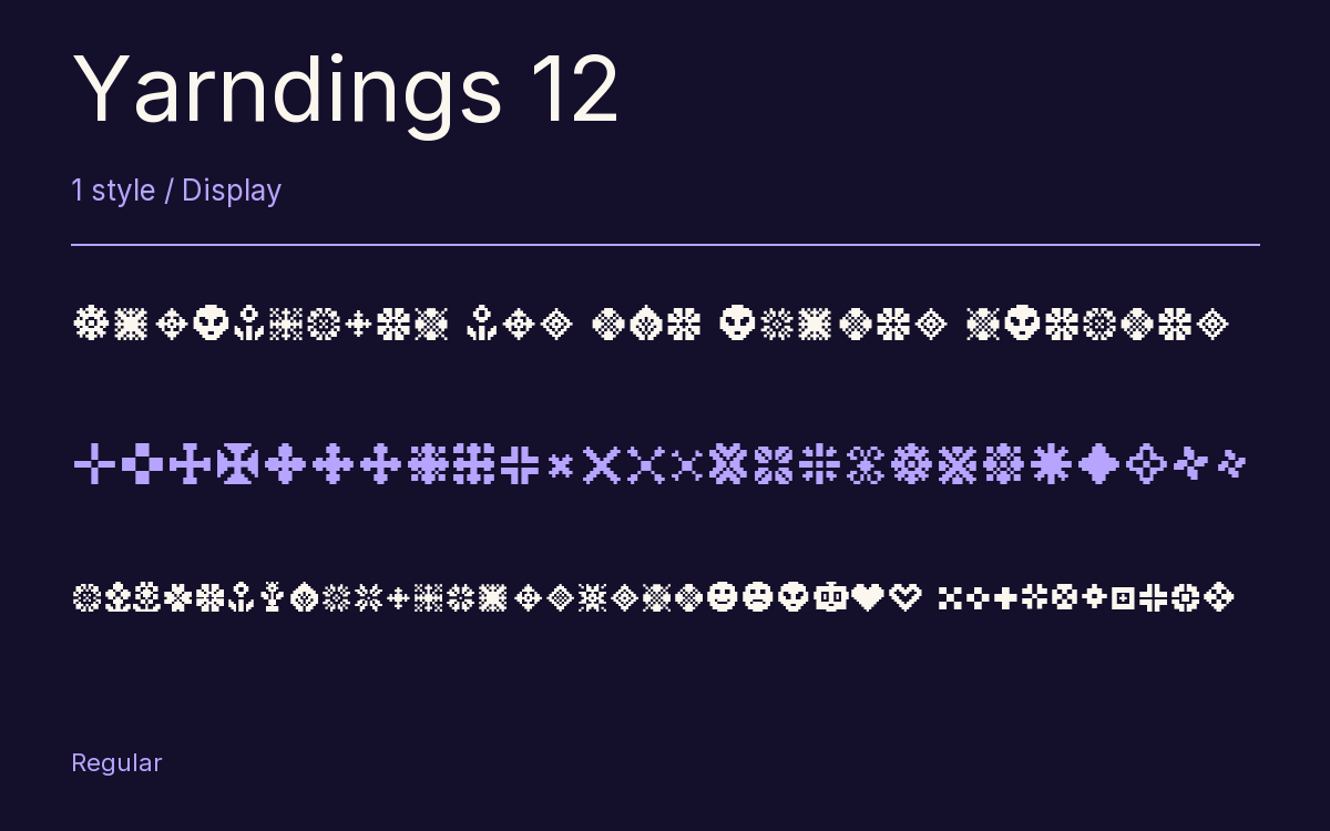 Yarndings 12 type specimen with letters and figures