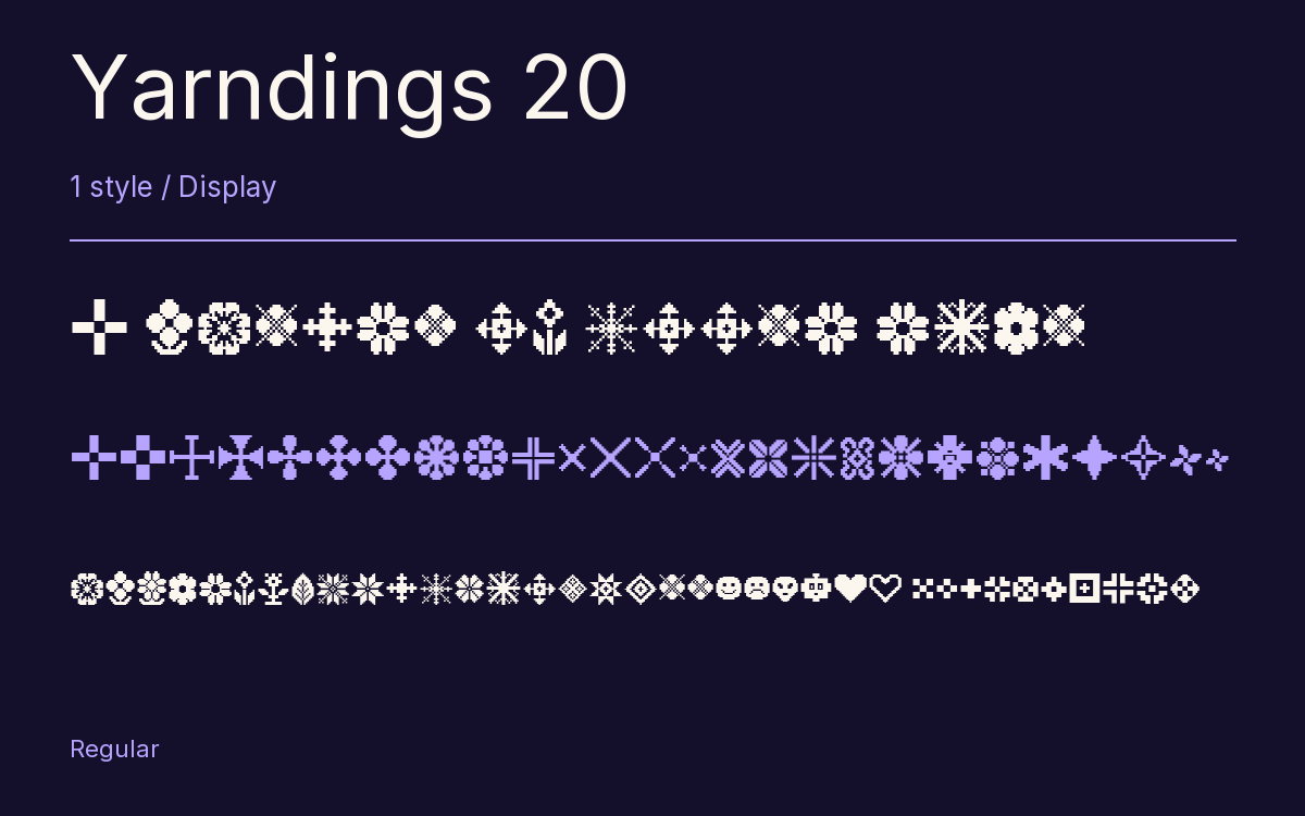 Yarndings 20 type specimen with letters and figures
