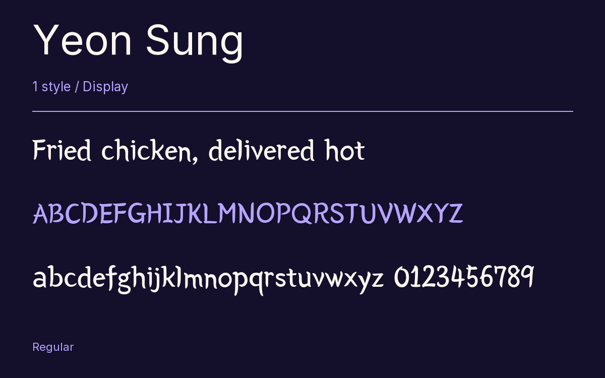 Yeon Sung type specimen with letters and figures