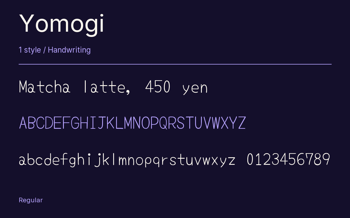 Yomogi type specimen with letters and figures