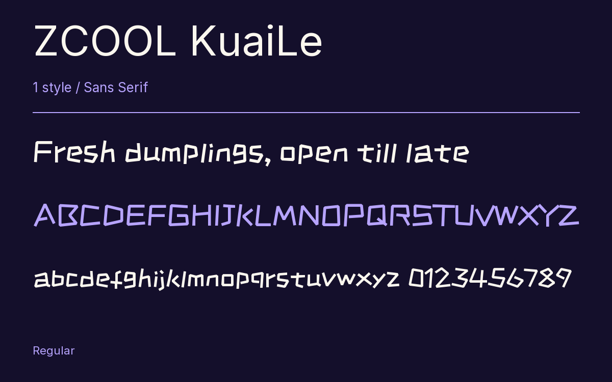 ZCOOL KuaiLe type specimen with letters and figures