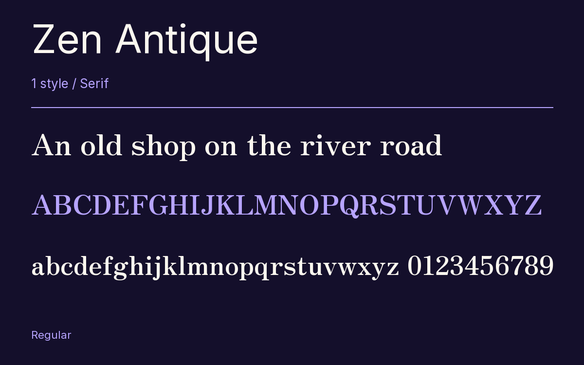 Zen Antique type specimen with letters and figures