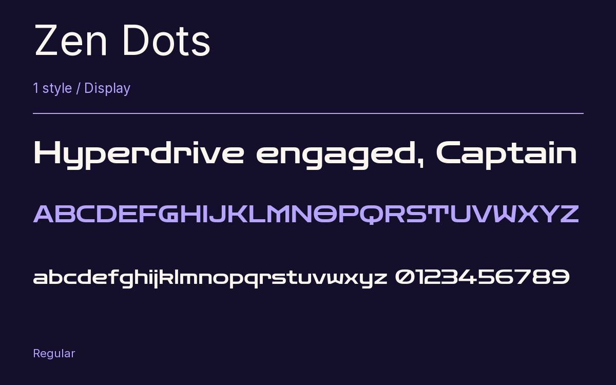 Zen Dots type specimen with letters and figures