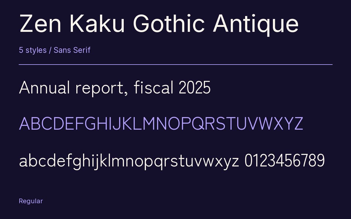 Zen Kaku Gothic Antique type specimen with letters and figures