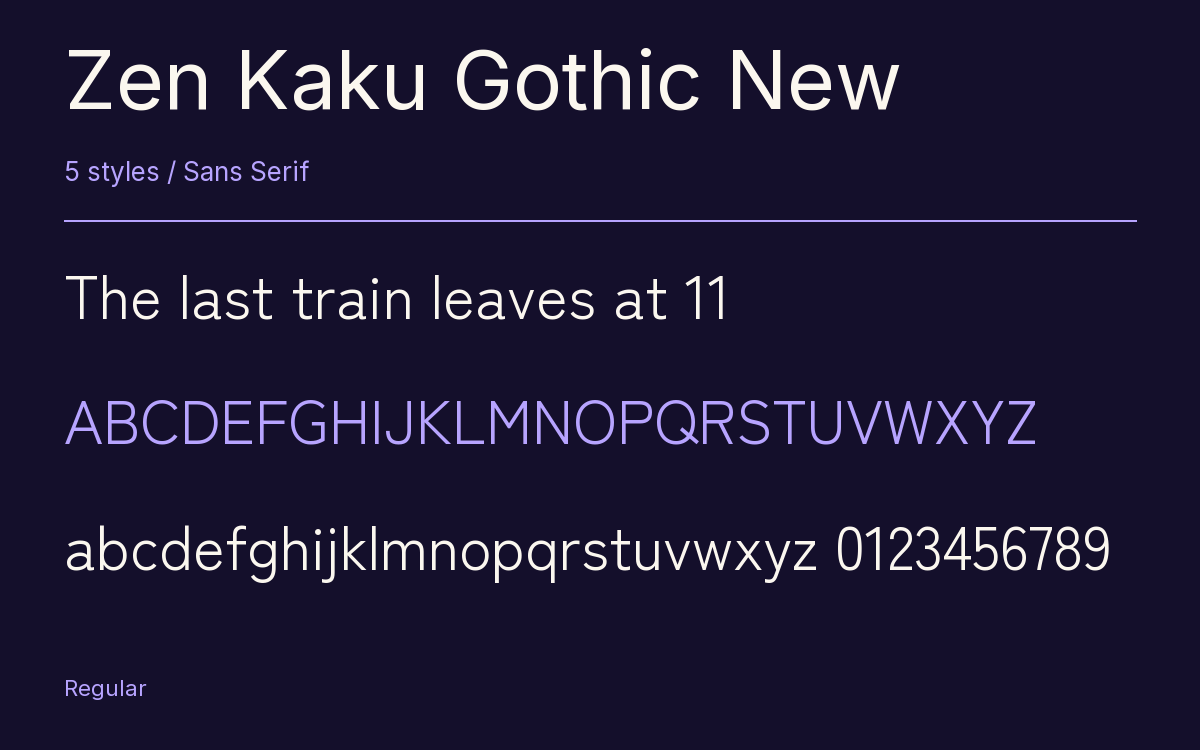 Zen Kaku Gothic New type specimen with letters and figures