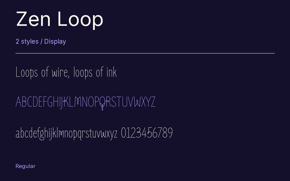 Zen Loop type specimen with letters and figures