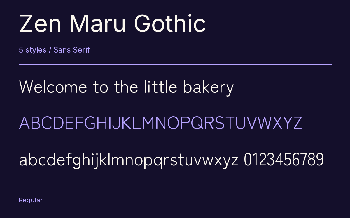 Zen Maru Gothic type specimen with letters and figures