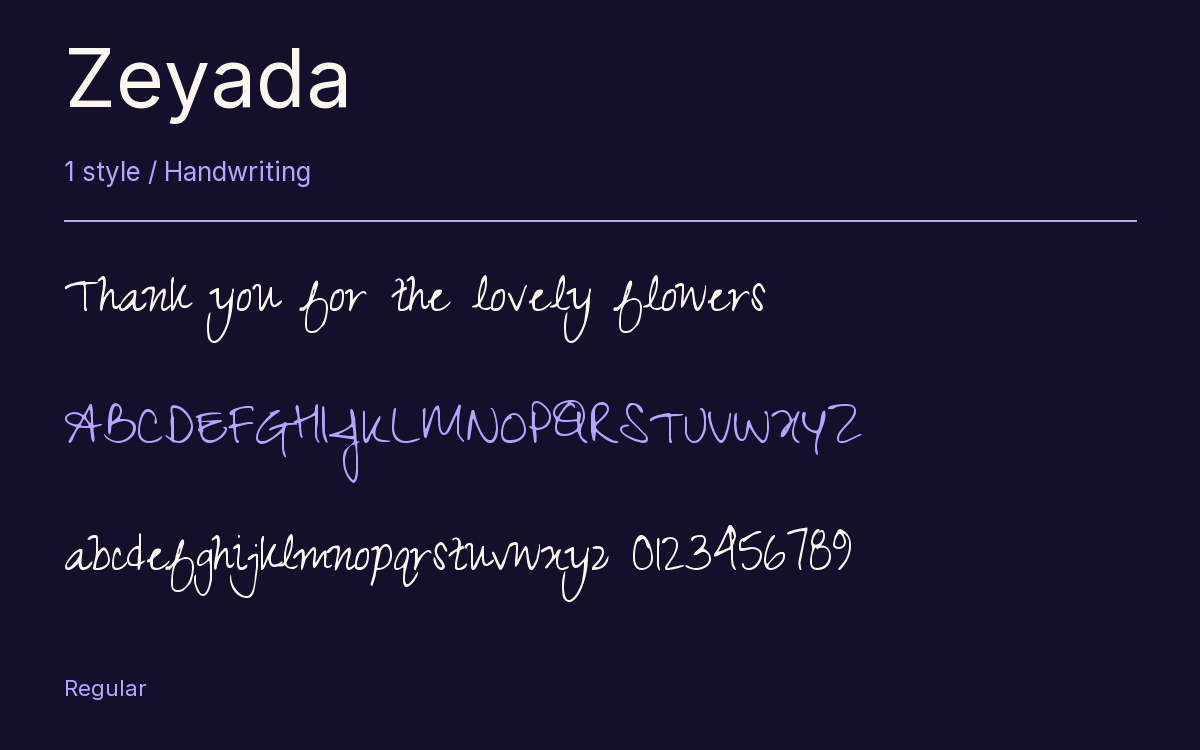 Zeyada type specimen with letters and figures