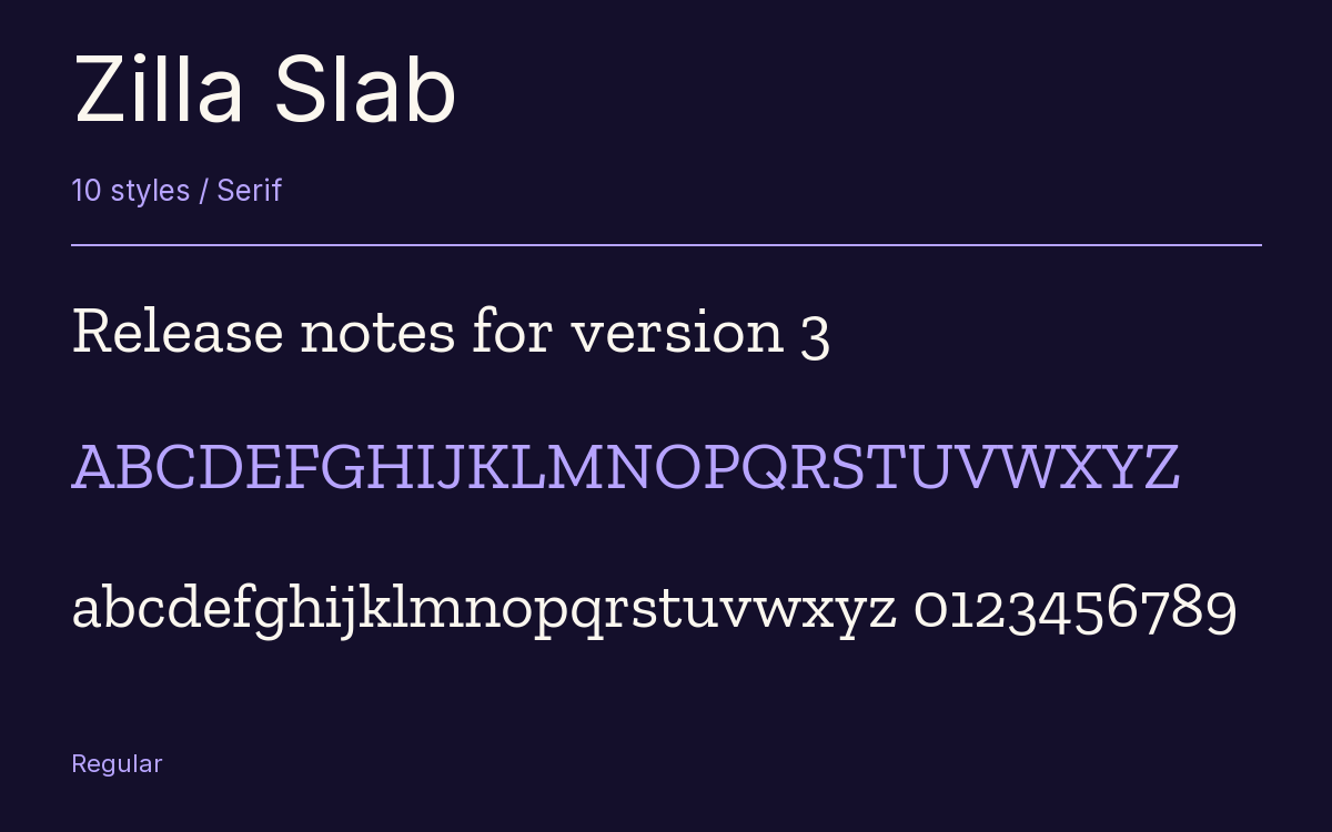 Zilla Slab type specimen with letters and figures